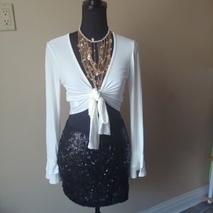 Boohoo Maria Slinky Ruffle Sleeve Tie Front top